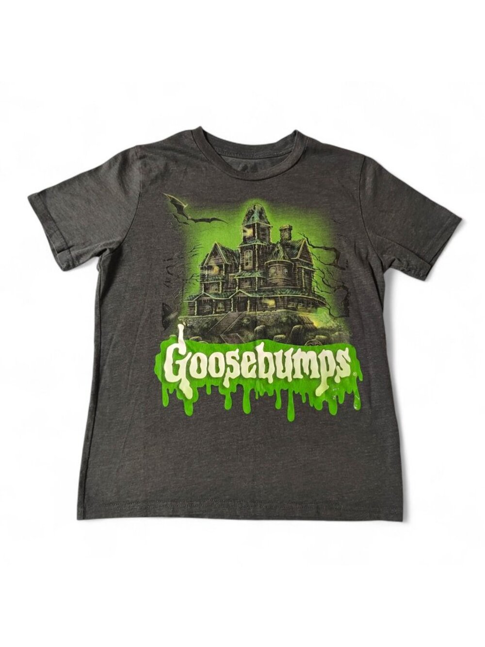 Goosebumps Youth Shirt Size Large Gray Haunted House R.L. Stine Graphic Tee Kids